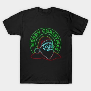 Modern Neon Sign Santa Claus Merry Christmas T-Shirt